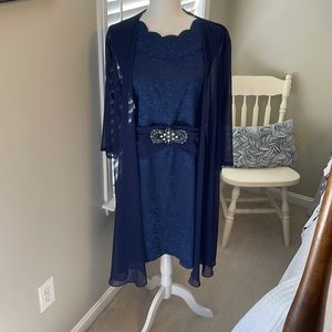 Navy Blue, size XL dress with matching sheer cardigan.